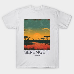 A Vintage Travel Illustration of Serengeti National Park - Tanzania T-Shirt